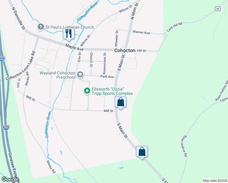 map of restaurants, bars, coffee shops, grocery stores, and more near 31 South Main Street in Cohocton