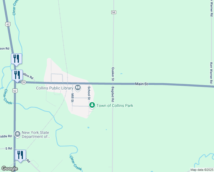 map of restaurants, bars, coffee shops, grocery stores, and more near 2399 Main Street in Collins