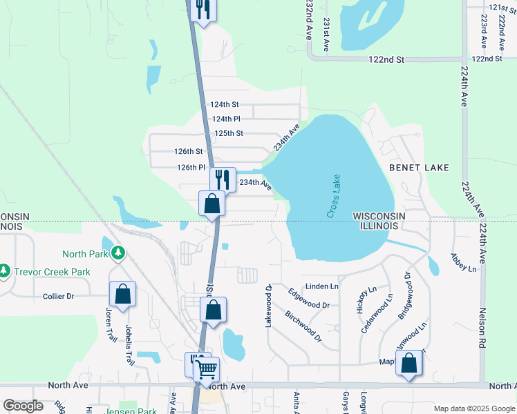 map of restaurants, bars, coffee shops, grocery stores, and more near 23503 127th Place in Trevor