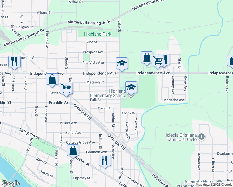 map of restaurants, bars, coffee shops, grocery stores, and more near 326 Monroe St in Waterloo