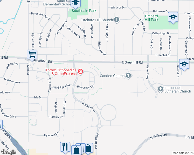 map of restaurants, bars, coffee shops, grocery stores, and more near 1209 Bluegrass Circle in Cedar Falls