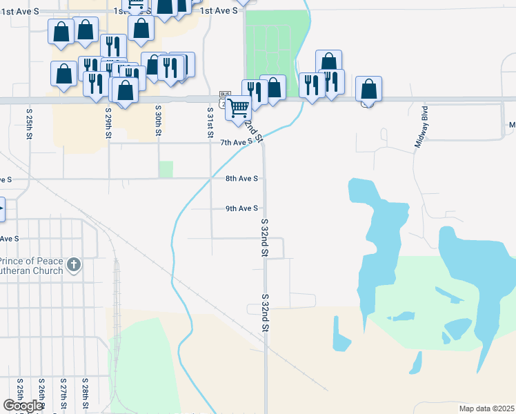 map of restaurants, bars, coffee shops, grocery stores, and more near 3174 9th Avenue South in Fort Dodge