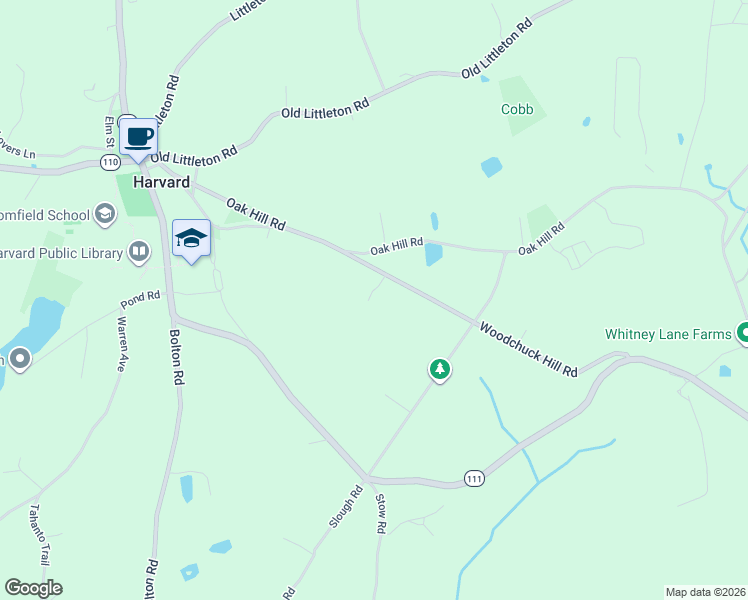 map of restaurants, bars, coffee shops, grocery stores, and more near 12 Woodchuck Hill Road in Harvard
