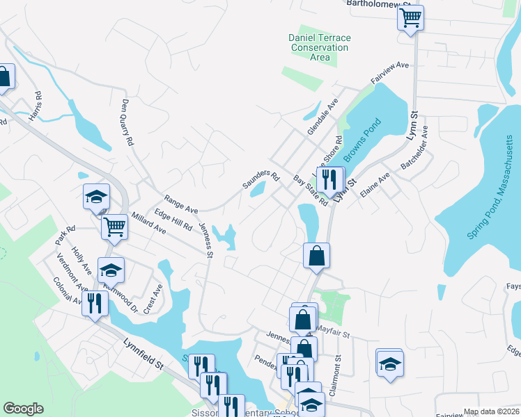 map of restaurants, bars, coffee shops, grocery stores, and more near 41 Glenwood Road in Lynn