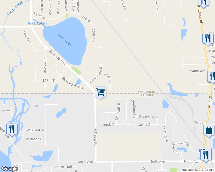 map of restaurants, bars, coffee shops, grocery stores, and more near 12762 249th Avenue in Trevor