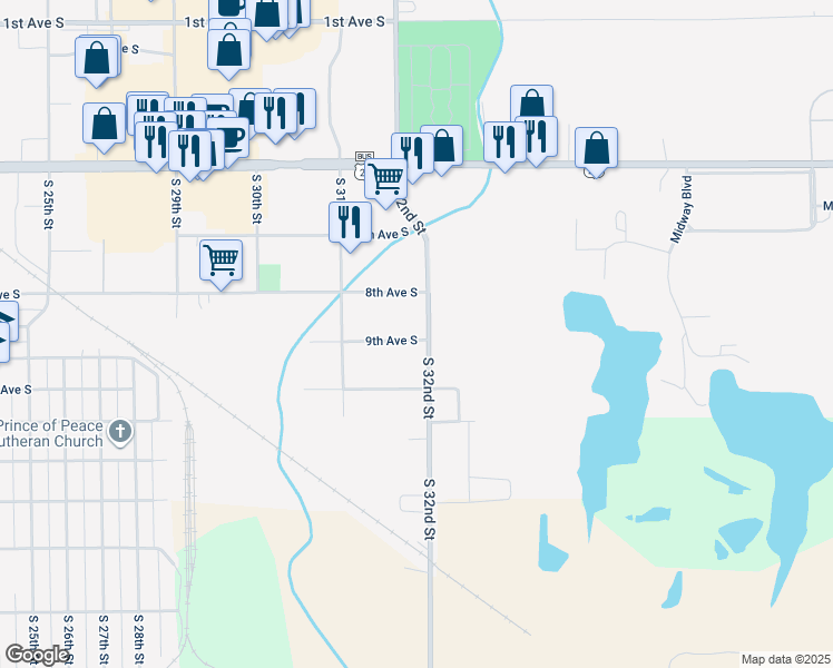 map of restaurants, bars, coffee shops, grocery stores, and more near 3174 9th Avenue South in Fort Dodge