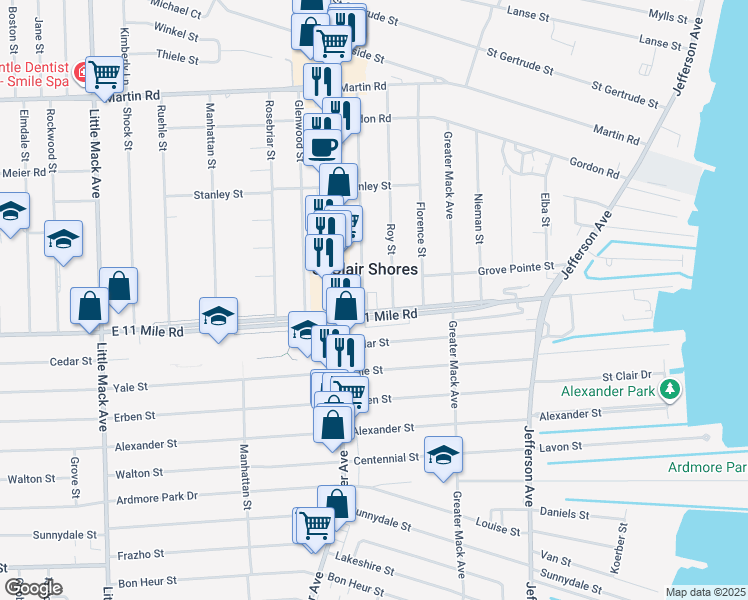map of restaurants, bars, coffee shops, grocery stores, and more near 22981 Farmington Road in Farmington