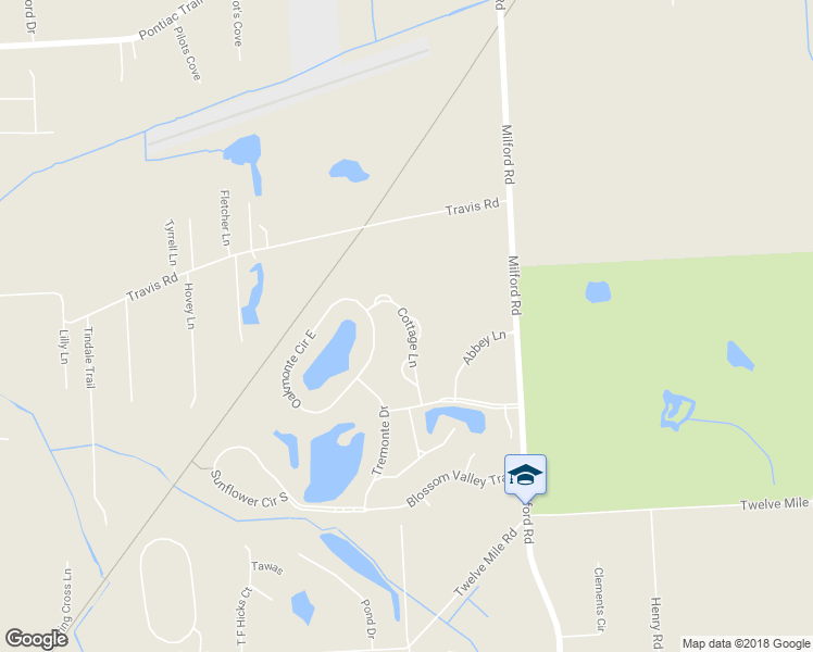 map of restaurants, bars, coffee shops, grocery stores, and more near 28503 Cottage Lane in Lyon Charter Township