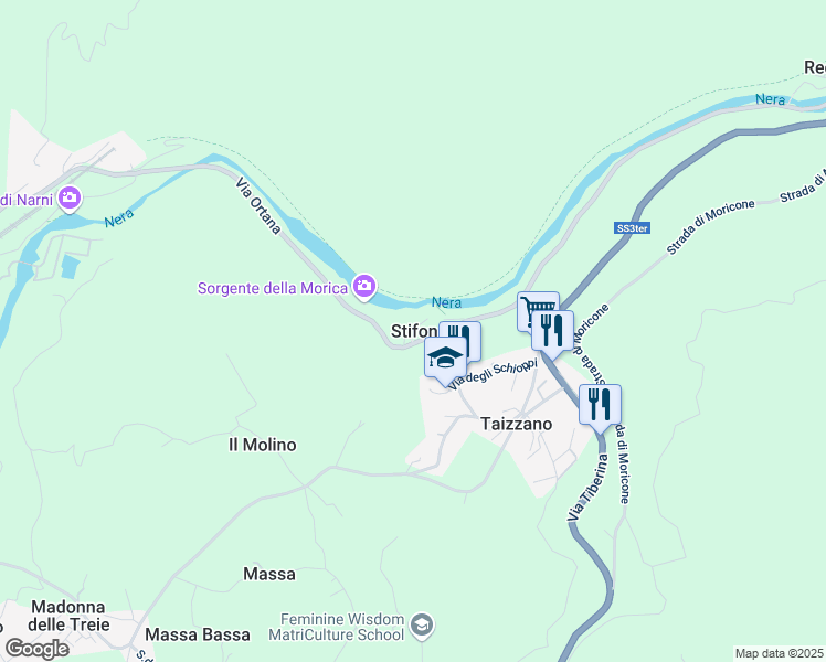 map of restaurants, bars, coffee shops, grocery stores, and more near 17 Località Stifone in Stifone