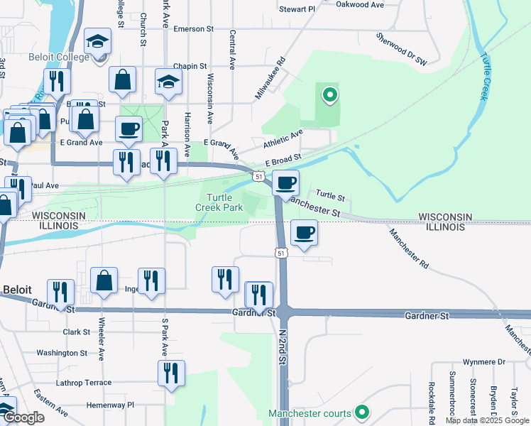 map of restaurants, bars, coffee shops, grocery stores, and more near 100-178 U.S. 51 in Beloit