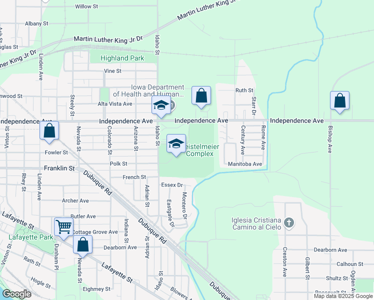 map of restaurants, bars, coffee shops, grocery stores, and more near 1410 Independence Avenue in Waterloo