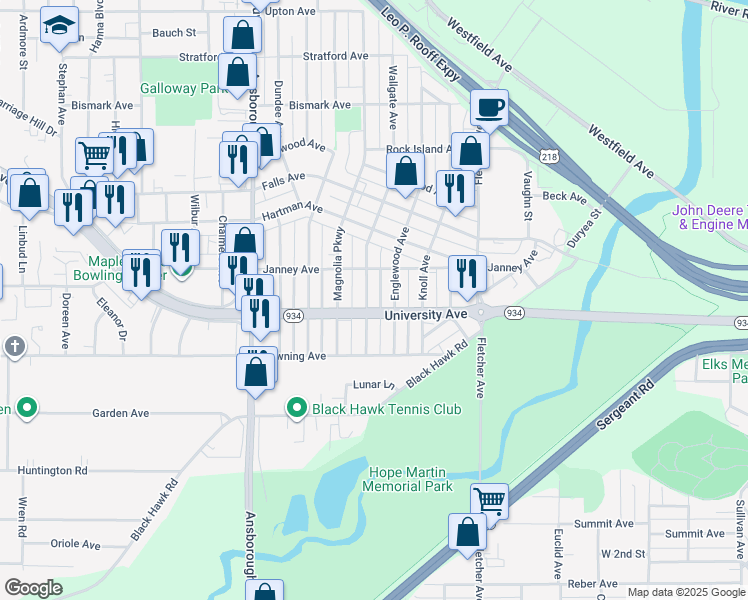 map of restaurants, bars, coffee shops, grocery stores, and more near 1235 Wallgate Avenue in Waterloo