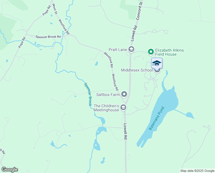 map of restaurants, bars, coffee shops, grocery stores, and more near 95 Westford Road in Concord
