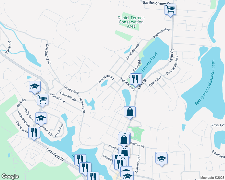 map of restaurants, bars, coffee shops, grocery stores, and more near 1 Moray Street in Lynn