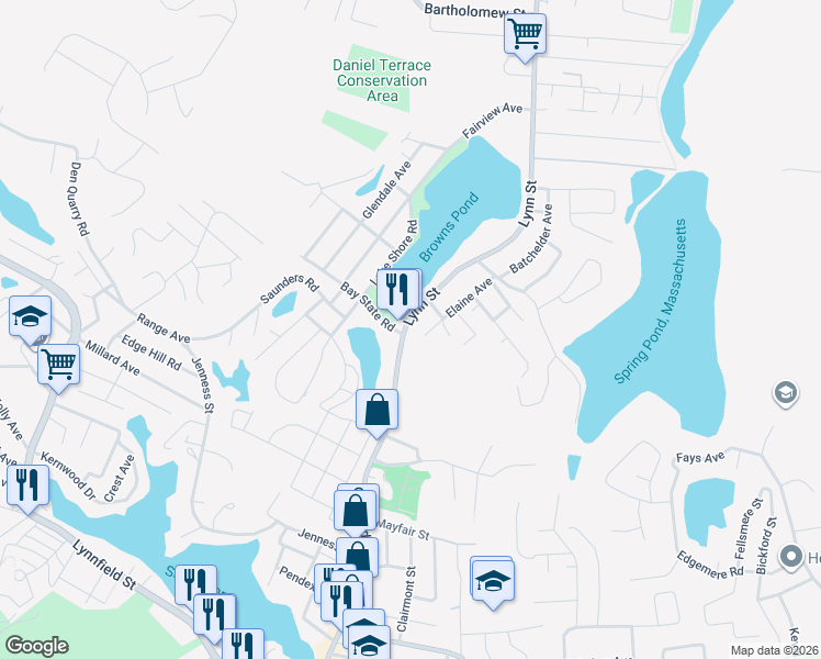 map of restaurants, bars, coffee shops, grocery stores, and more near 310 Lynn Street in Peabody