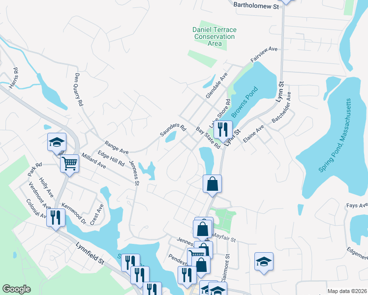 map of restaurants, bars, coffee shops, grocery stores, and more near 1 Moray Street in Lynn