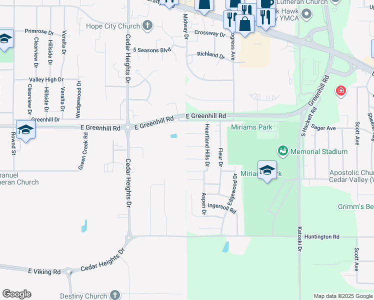 map of restaurants, bars, coffee shops, grocery stores, and more near 4045-4049 Mark Drive in Waterloo