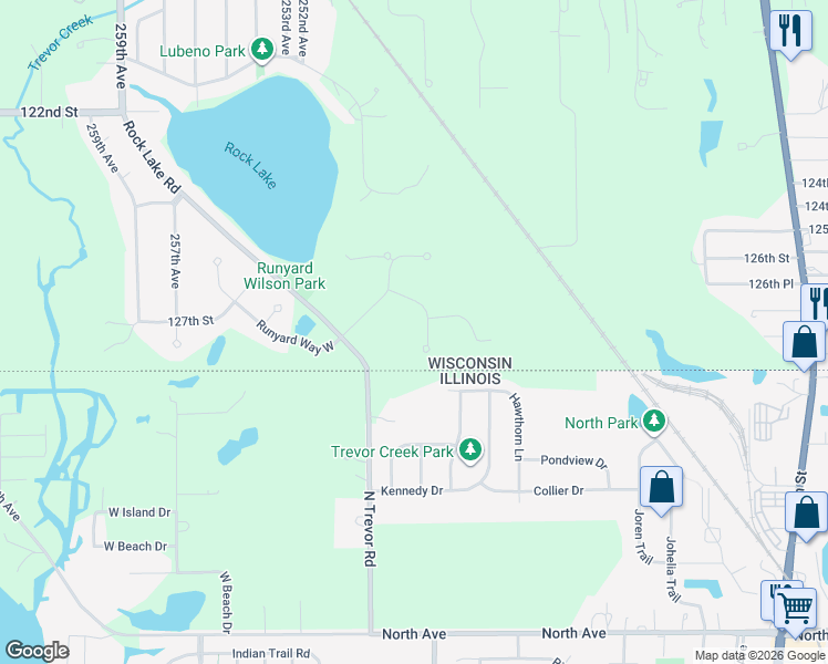 map of restaurants, bars, coffee shops, grocery stores, and more near 12762 249th Avenue in Trevor