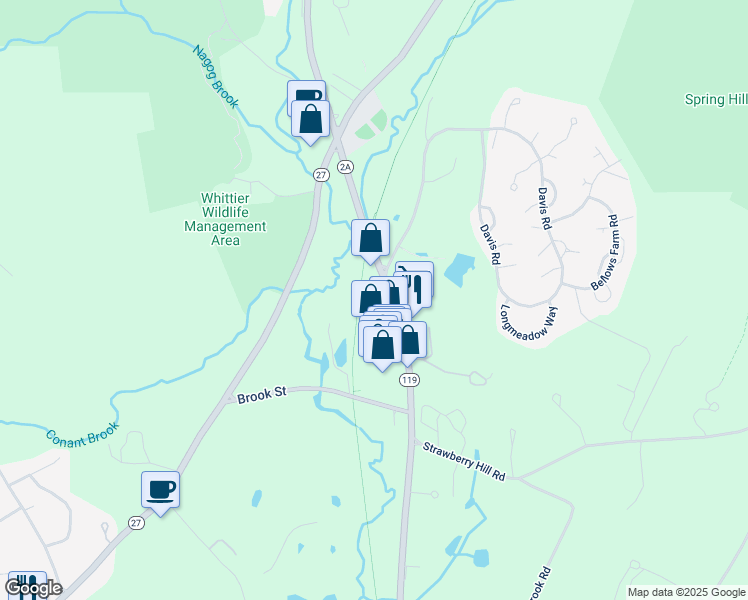 map of restaurants, bars, coffee shops, grocery stores, and more near 282 Great Road in Acton