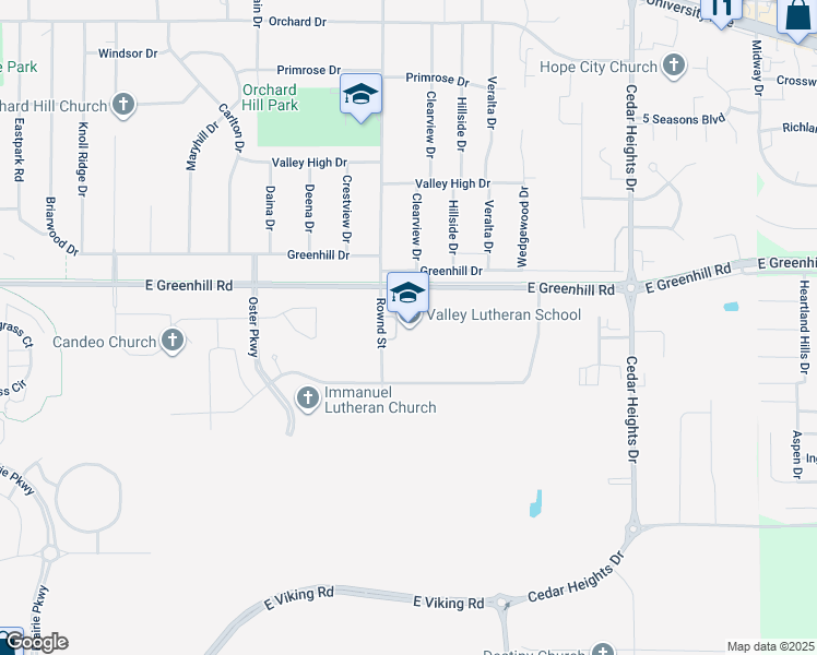 map of restaurants, bars, coffee shops, grocery stores, and more near 4520 Rownd Street in Cedar Falls