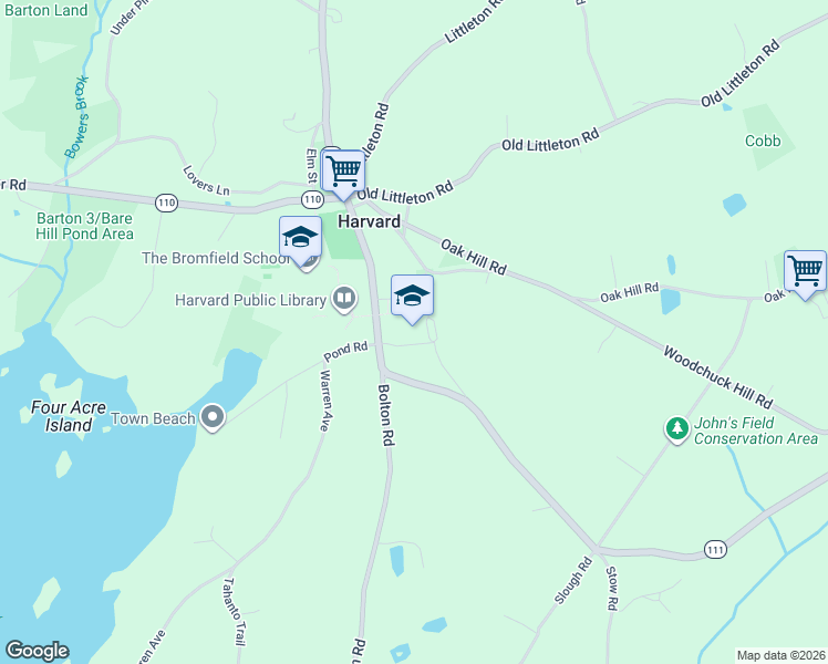 map of restaurants, bars, coffee shops, grocery stores, and more near 27 Mass Avenue in Harvard