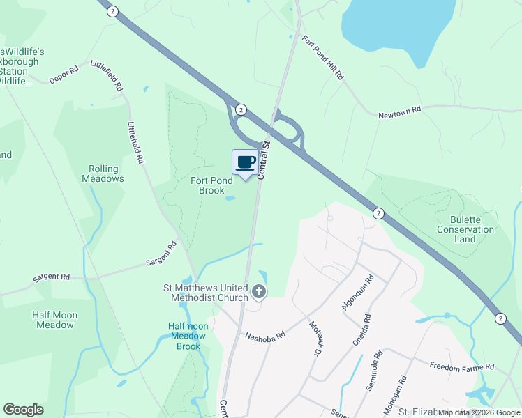 map of restaurants, bars, coffee shops, grocery stores, and more near 275 Central Street in Acton