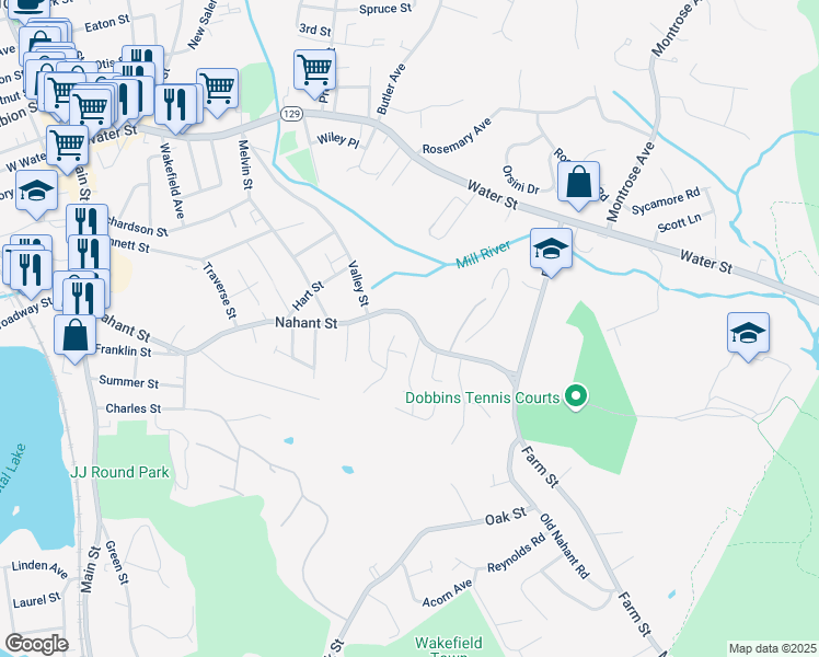 map of restaurants, bars, coffee shops, grocery stores, and more near 5B Lilah Circle in Wakefield