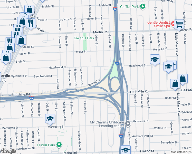 map of restaurants, bars, coffee shops, grocery stores, and more near 27108 Antonio Drive in Roseville