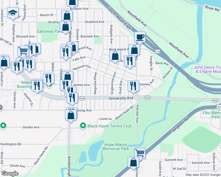 map of restaurants, bars, coffee shops, grocery stores, and more near 1235 Wallgate Avenue in Waterloo