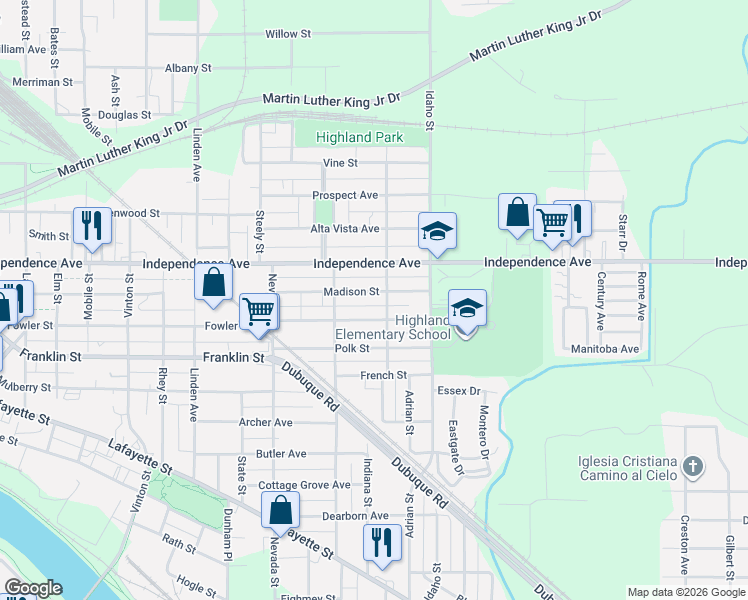 map of restaurants, bars, coffee shops, grocery stores, and more near 246 Monroe Street in Waterloo