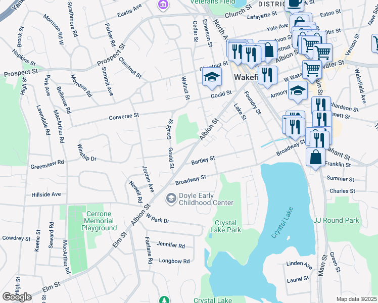 map of restaurants, bars, coffee shops, grocery stores, and more near 298 Albion Street in Wakefield