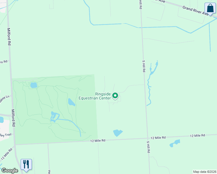map of restaurants, bars, coffee shops, grocery stores, and more near 28600 Coyote Court in Lyon Charter Township