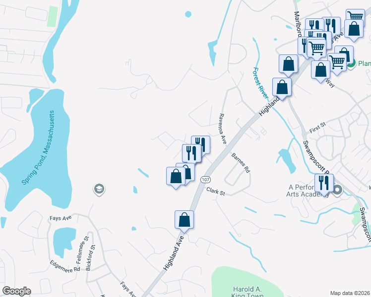 map of restaurants, bars, coffee shops, grocery stores, and more near 7 Countryside Lane in Salem