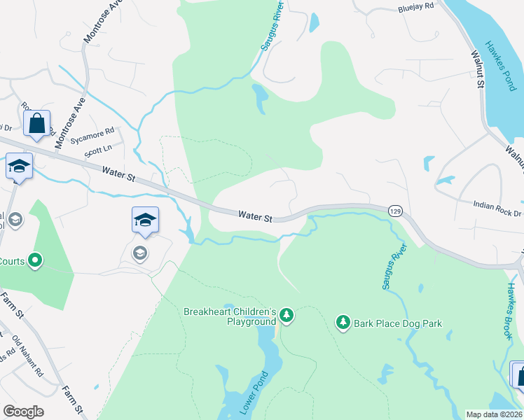 map of restaurants, bars, coffee shops, grocery stores, and more near 6 Homeland Circle in Saugus