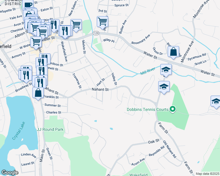 map of restaurants, bars, coffee shops, grocery stores, and more near 8 Hart Street in Wakefield