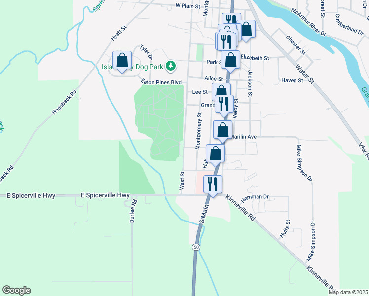 map of restaurants, bars, coffee shops, grocery stores, and more near 1403 West Street in Eaton Rapids
