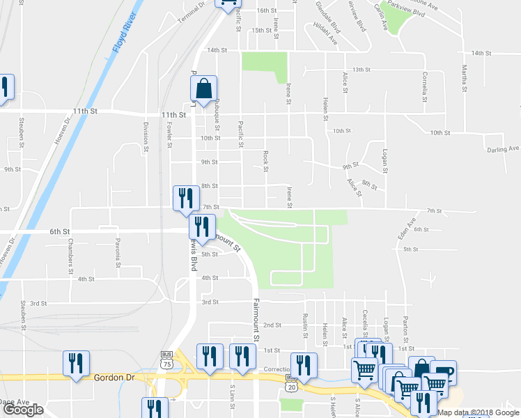 map of restaurants, bars, coffee shops, grocery stores, and more near 2652 7th Street in Sioux City