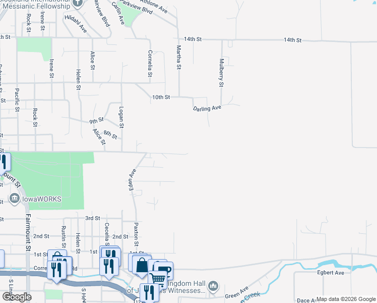 map of restaurants, bars, coffee shops, grocery stores, and more near 3615 7th Street in Sioux City