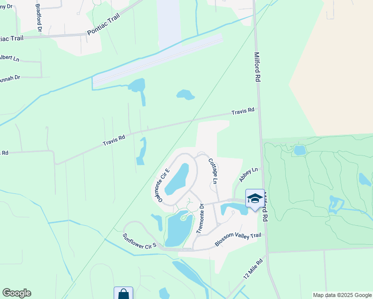 map of restaurants, bars, coffee shops, grocery stores, and more near 28610 Oakmonte Circle West in Lyon Charter Township