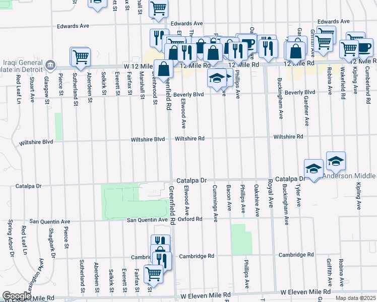map of restaurants, bars, coffee shops, grocery stores, and more near 2855 Ellwood Avenue in Berkley