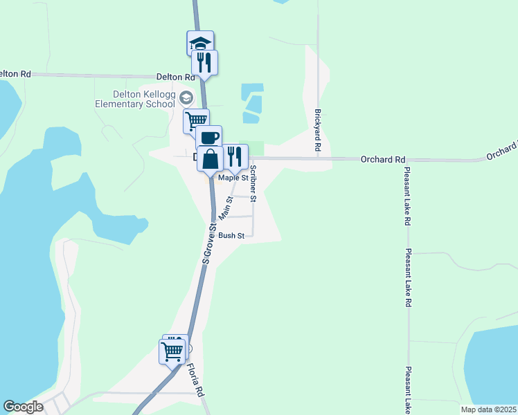 map of restaurants, bars, coffee shops, grocery stores, and more near 301 Scribner Street in Delton