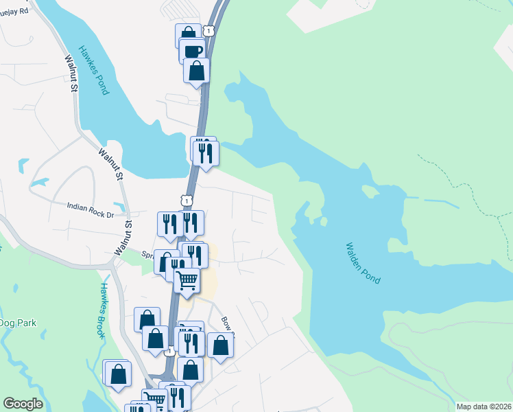 map of restaurants, bars, coffee shops, grocery stores, and more near 6 Hempstead Street in Saugus