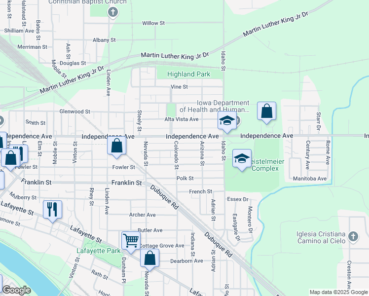 map of restaurants, bars, coffee shops, grocery stores, and more near 1116 Independence Avenue in Waterloo