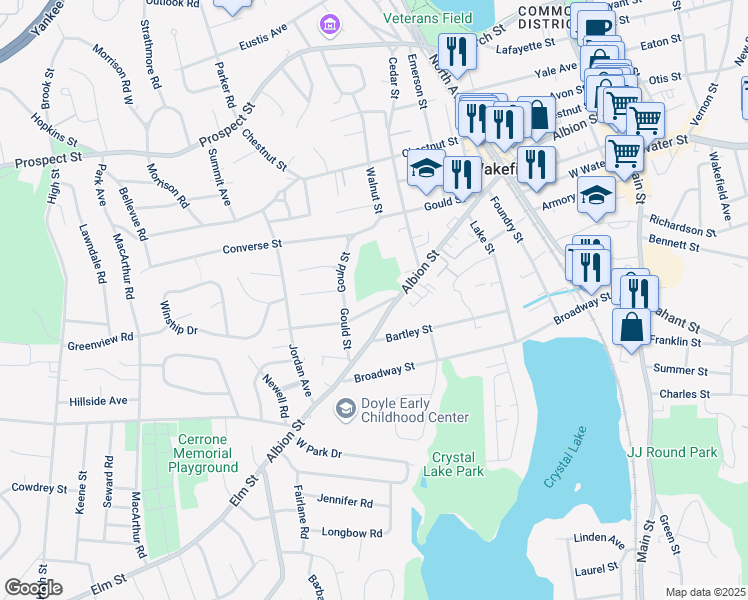 map of restaurants, bars, coffee shops, grocery stores, and more near 7 Byron Street in Wakefield