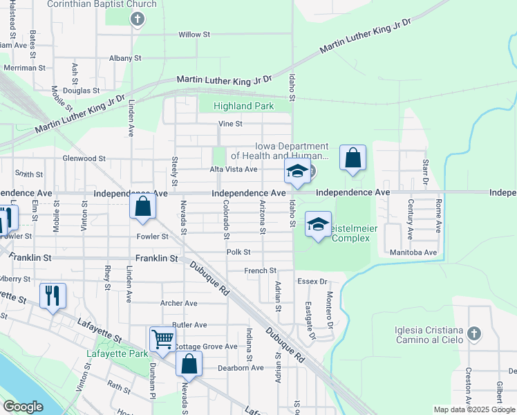 map of restaurants, bars, coffee shops, grocery stores, and more near 1158 Independence Avenue in Waterloo