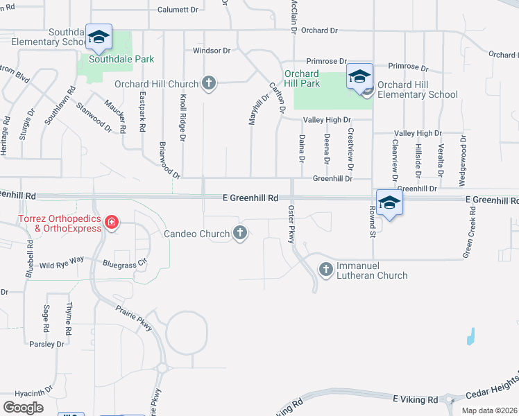 map of restaurants, bars, coffee shops, grocery stores, and more near 1405 East Greenhill Road in Cedar Falls