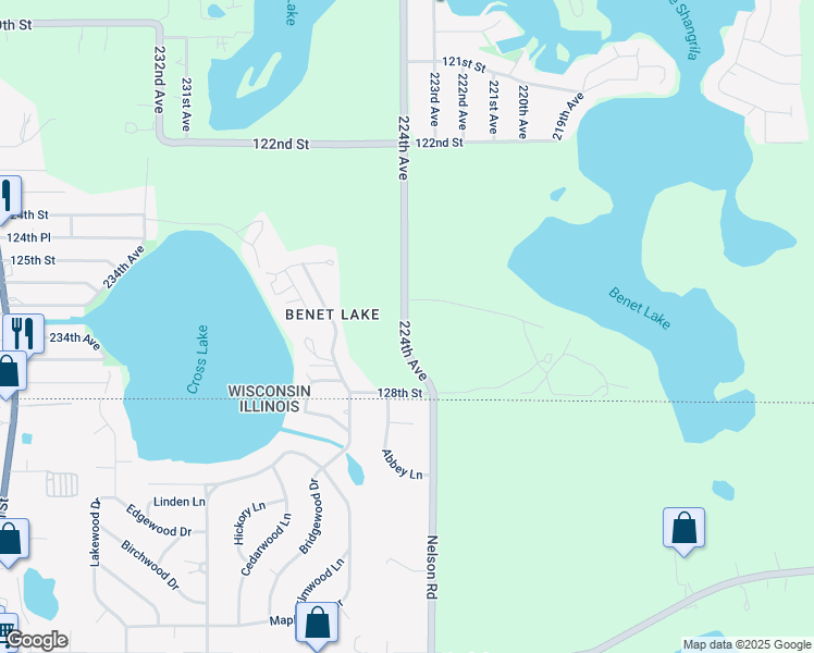map of restaurants, bars, coffee shops, grocery stores, and more near in Benet Lake