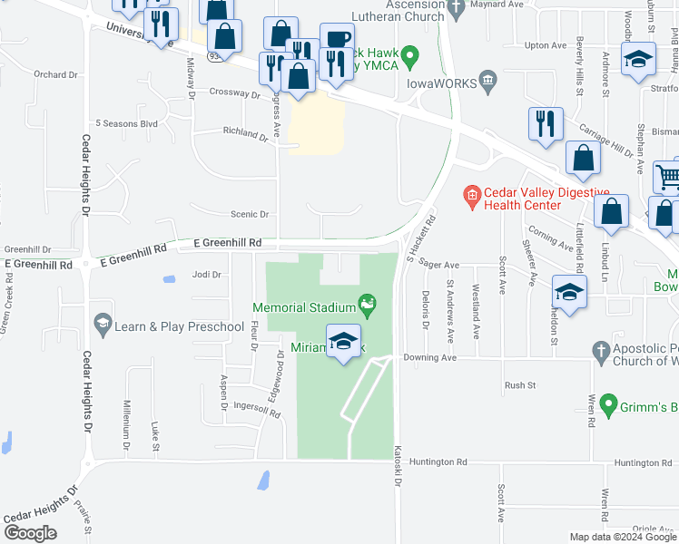 map of restaurants, bars, coffee shops, grocery stores, and more near 1198 Tiffany Place in Waterloo
