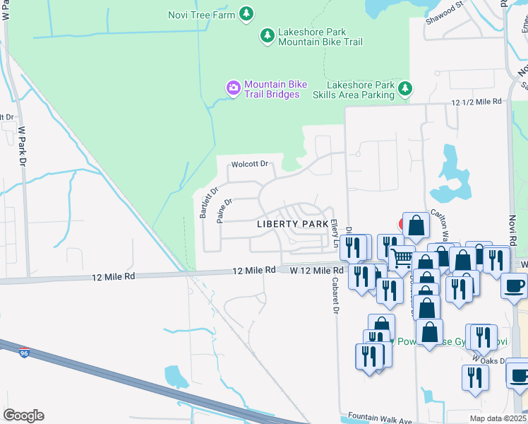 map of restaurants, bars, coffee shops, grocery stores, and more near 27922 Declaration Drive in Novi