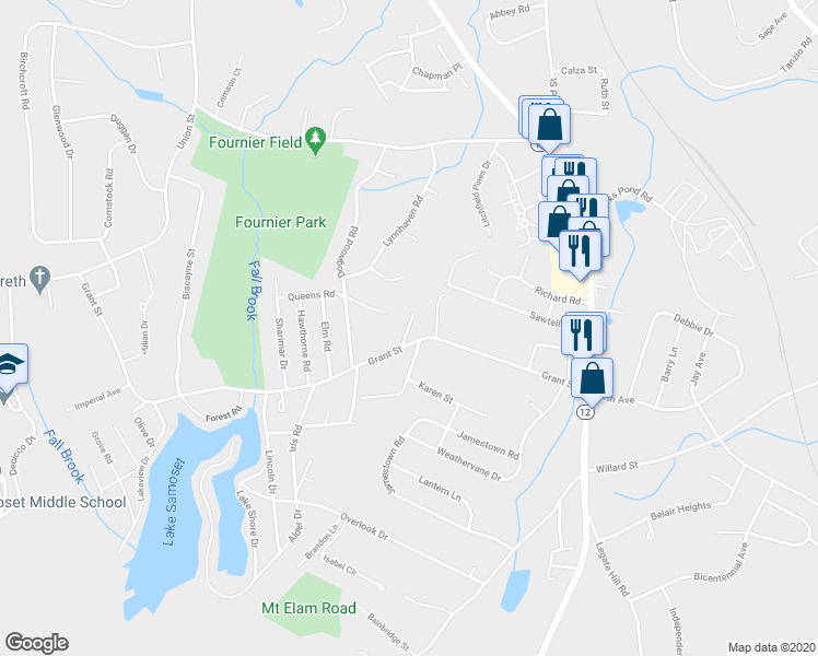map of restaurants, bars, coffee shops, grocery stores, and more near 161 Leominster Boulevard in Leominster